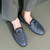 Men's blue knitted pattern accents tassel slip on dress shoe 06