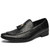 Men's black retro stripe accents pattern tassel slip on dress shoe 01