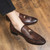 Men's brown retro stripe accents pattern tassel slip on dress shoe 02