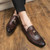 Men's brown retro stripe accents pattern tassel slip on dress shoe 04