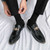 Men's black snake skin pattern metal buckle slip on dress shoe 07