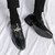 Men's black snake skin pattern metal buckle slip on dress shoe 05