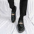 Men's black snake skin pattern metal buckle slip on dress shoe 06