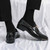 Men's black snake skin pattern metal buckle slip on dress shoe 08