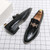 Men's black snake skin pattern metal buckle slip on dress shoe 09
