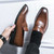 Men's brown retro accents penny strap slip on dress shoe 03