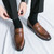 Men's brown retro accents penny strap slip on dress shoe 04