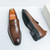 Men's brown retro accents penny strap slip on dress shoe 08