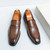 Men's brown retro accents penny strap slip on dress shoe 09