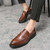 Men's brown metal buckle on top slip on dress shoe 07