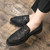 Men's black crocodile skin pattern metal buckle slip on dress shoe 02