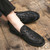 Men's black crocodile skin pattern metal buckle slip on dress shoe 04