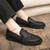 Men's black crocodile skin pattern metal buckle slip on dress shoe 07