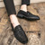 Men's black crocodile skin pattern metal buckle slip on dress shoe 08