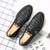 Men's black crocodile skin pattern metal buckle slip on dress shoe 09