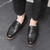 Men's black crocodile skin pattern penny slip on dress shoe 05