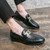 Men's black retro chain metal buckle slip on dress shoe 04