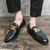 Men's black retro chain metal buckle slip on dress shoe 05