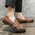 Men's brown retro croc pattern double monk slip on dress shoe 04