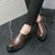 Men's brown retro plain stretch entry slip on dress shoe 07