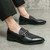 Men's black croc pattern metal buckle point toe slip on dress shoe 03