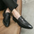 Men's black croc pattern metal buckle point toe slip on dress shoe 04