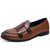 Men's brown retro weave pattern monk strap slip on dress shoe 01