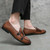 Men's brown retro weave pattern monk strap slip on dress shoe 06