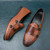 Men's brown retro weave pattern monk strap slip on dress shoe 08