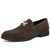 Men's brown metal buckle thread accents slip on dress shoe 01