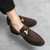 Men's brown metal buckle thread accents slip on dress shoe 04