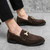 Men's brown metal buckle thread accents slip on dress shoe 06