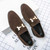Men's brown metal buckle thread accents slip on dress shoe 08