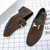 Men's brown metal buckle thread accents slip on dress shoe 09