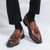 Men's brown retro pattern top tassel penny slip on dress shoe 02