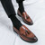 Men's brown retro pattern top tassel penny slip on dress shoe 07