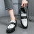 Men's black croc skin pattern penny slip on dress shoe 03