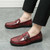 Men's red retro monk strap slip on dress shoe 05