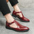 Men's red cut out buckle strap slip on dress shoe point toe 02