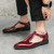 Men's red cut out buckle strap slip on dress shoe point toe 04