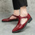Men's red cut out buckle strap slip on dress shoe point toe 06