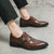 Men's brown retro croc pattern monk strap slip on dress shoe 03