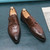 Men's brown retro croc pattern monk strap slip on dress shoe 09