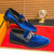 Men's blue tassel on top penny slip on dress shoe 10