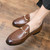 Men's brown metal buckle on top slip on dress shoe 06