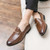 Men's brown metal buckle on top slip on dress shoe 02