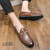 Men's brown metal buckle on top slip on dress shoe 07