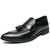 Men's black retro tassel point toe penny slip on dress shoe 01