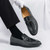 Men's black floral pattern tassel on top slip on dress shoe 05