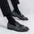 Men's black floral pattern tassel on top slip on dress shoe 09